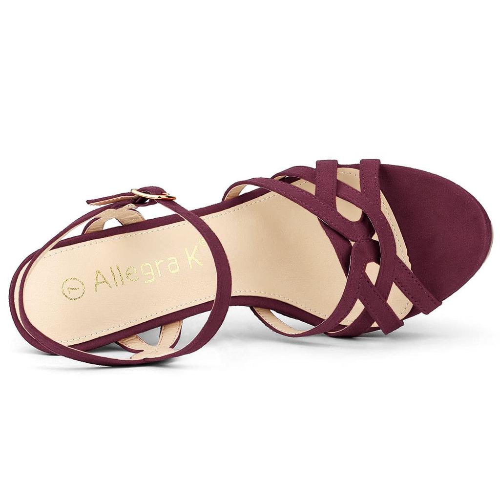 Allegra K Women's High Heel Sandals with Platform Stiletto Heels and Straps, Wine Red, Size 24.0cm