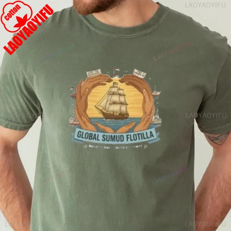 Peace Global Sumud Flotilla Unisex Printed TShirt Crew Neck Short Sleeve Cotton Top All Seasons Fashion Casual Soft Shortsleev