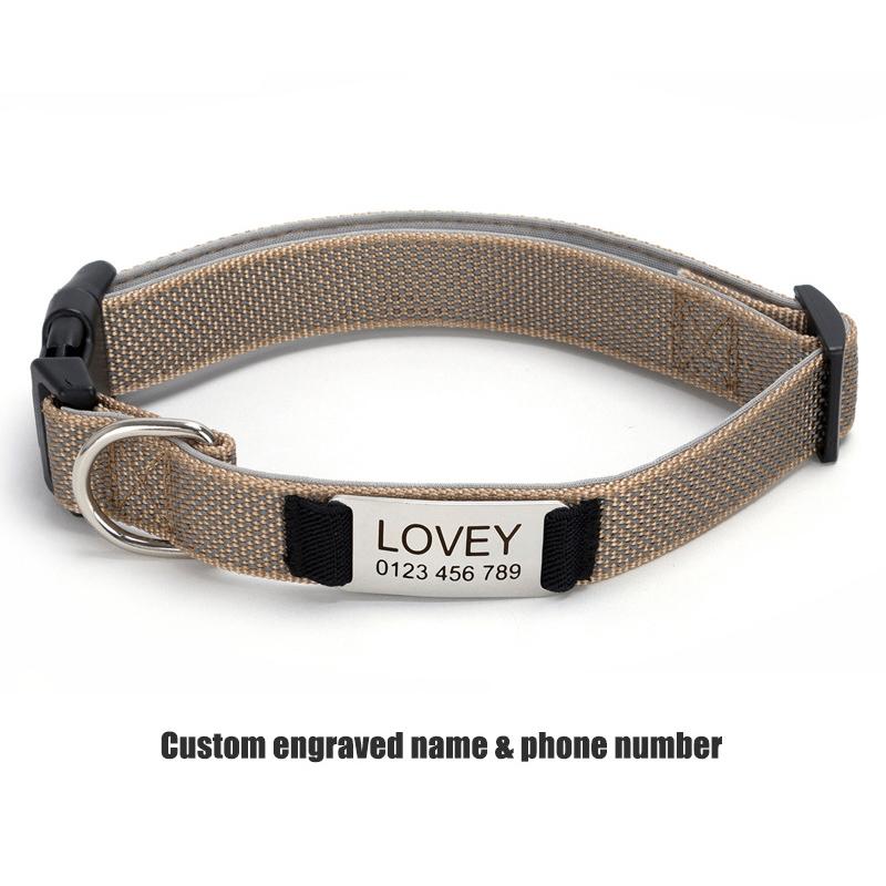 Custom Engraved Dog Collar Personalized Name ID Tag Adjustable Anti-lost Soft Padded Nylon Collar for Active Dogs Pet Necklace