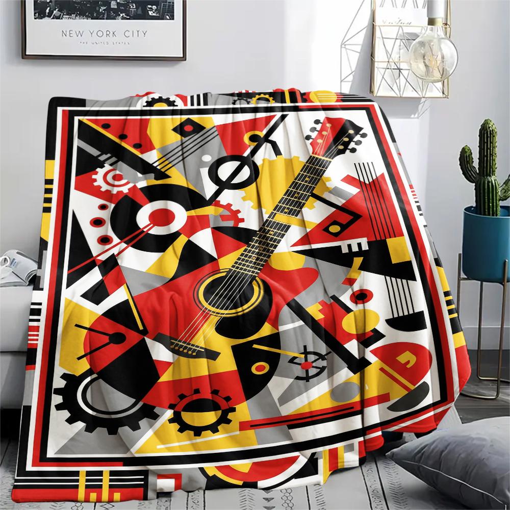 Guitar Geometry Print Flannel Blanket, High Quality Comfortable for All Seasons, Home Decor, Warmth and Comfort, Perfect for Christmas Gifts57