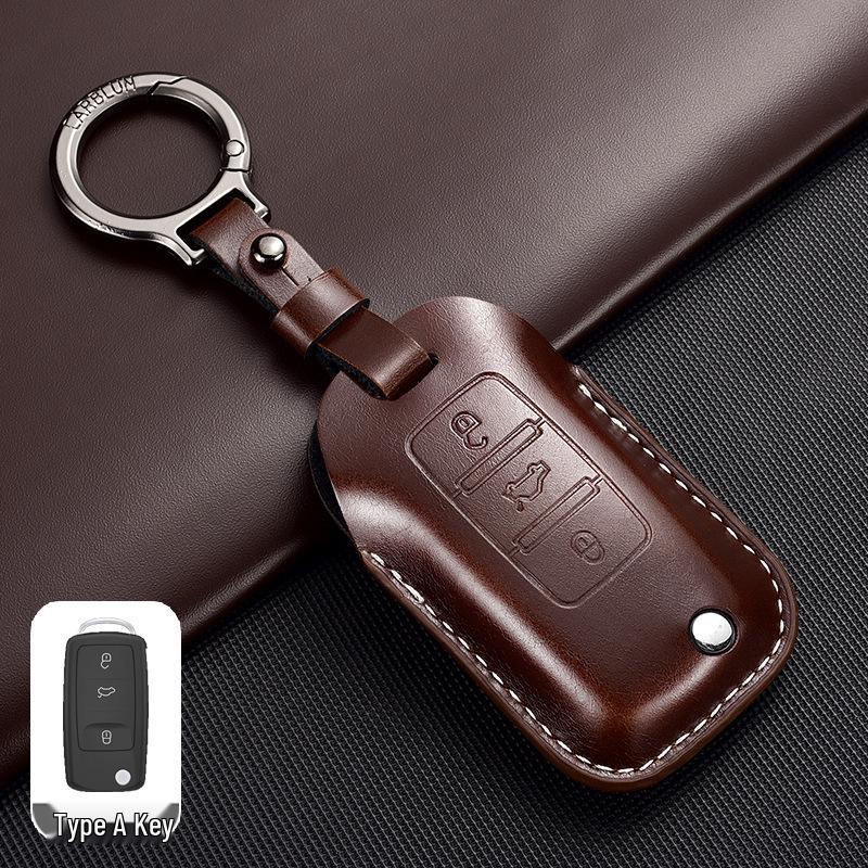 Leather Key Case for Volkswagen Models: T-Cross, Lavida, Lamando, Bora, Tiguan, Sagitar, Polo, Magotan, Passat, Tharu
