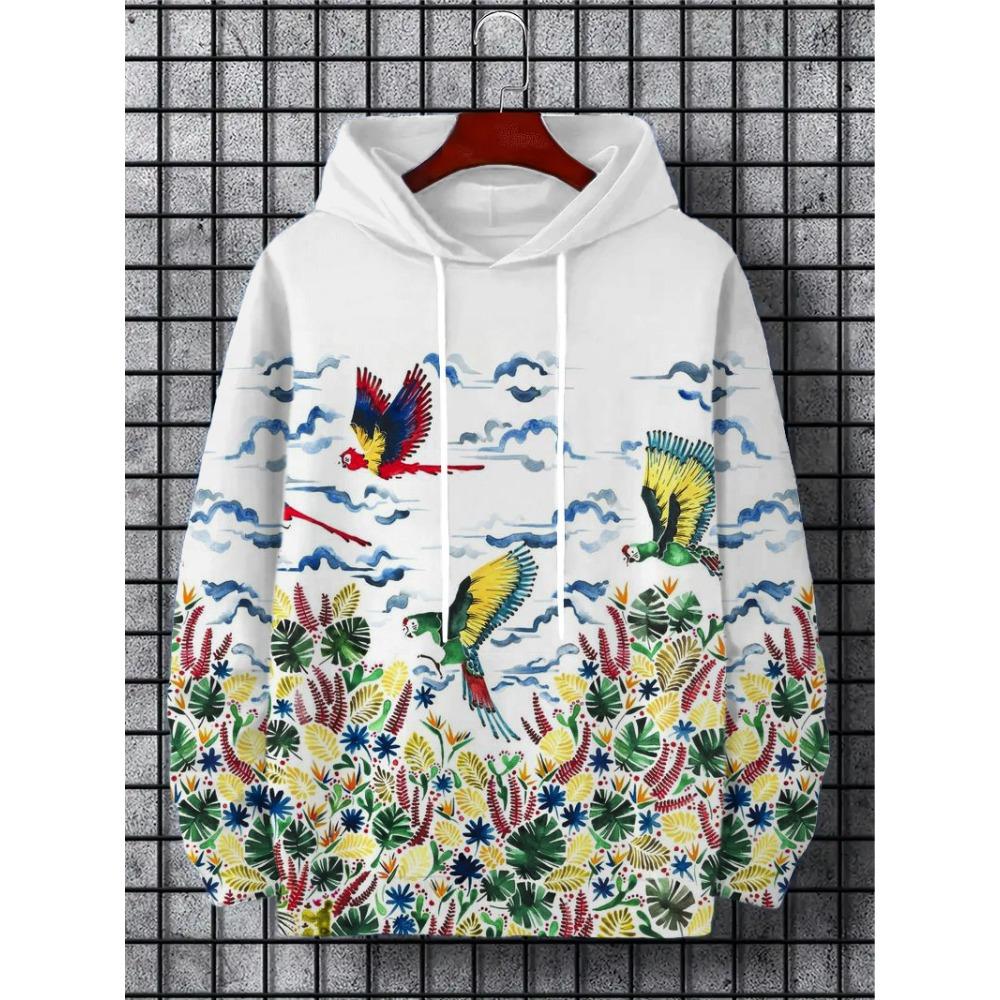 Men's Hoodie Landscape Paint Print Y2k Sweatshirt Harajuku Hooded Shirt Pullover Casual Oversized Long Sleeve Top Men's Clothing