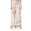 Damen Elastische Hose mit Hohem Bund Lässige Passform Weites Bein Lange Hose Hose mit Taschen