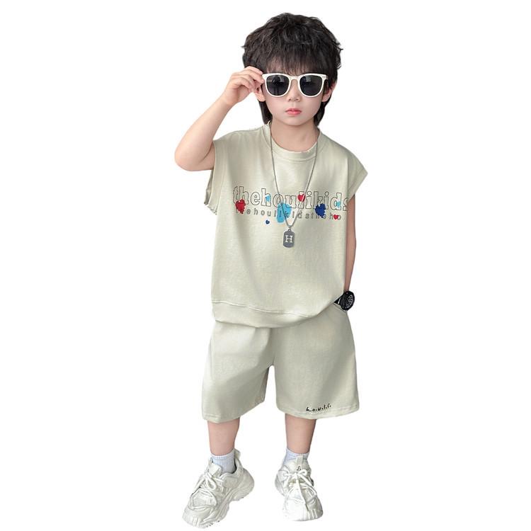 Boys' Cartoon Print Sleeveless Summer Set - Trendy Two-Piece Shorts Outfit