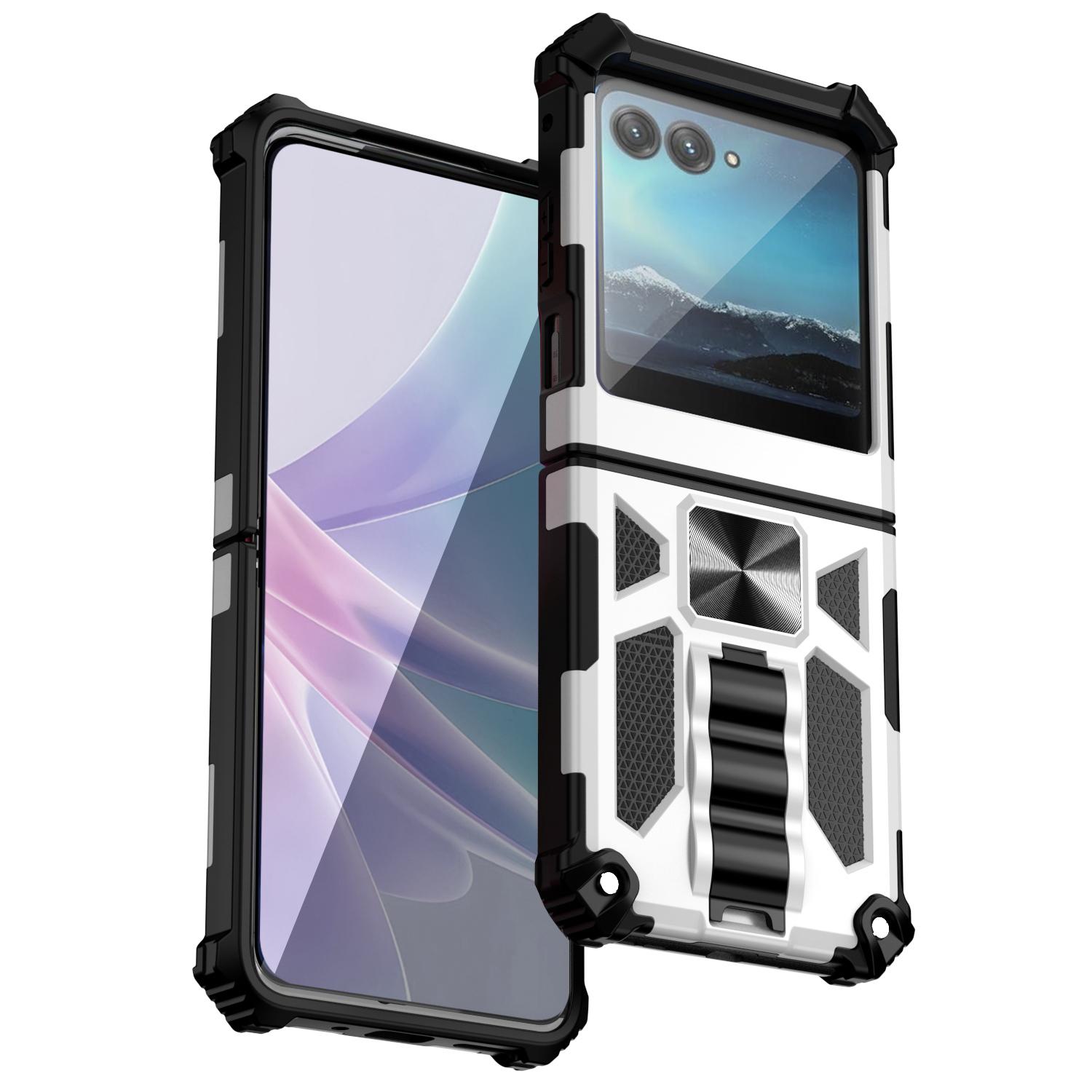 

For Motorola Razr 40 Ultra 5G Phone Case Kickstand Drop Protection PC+TPU Back Cover Silver