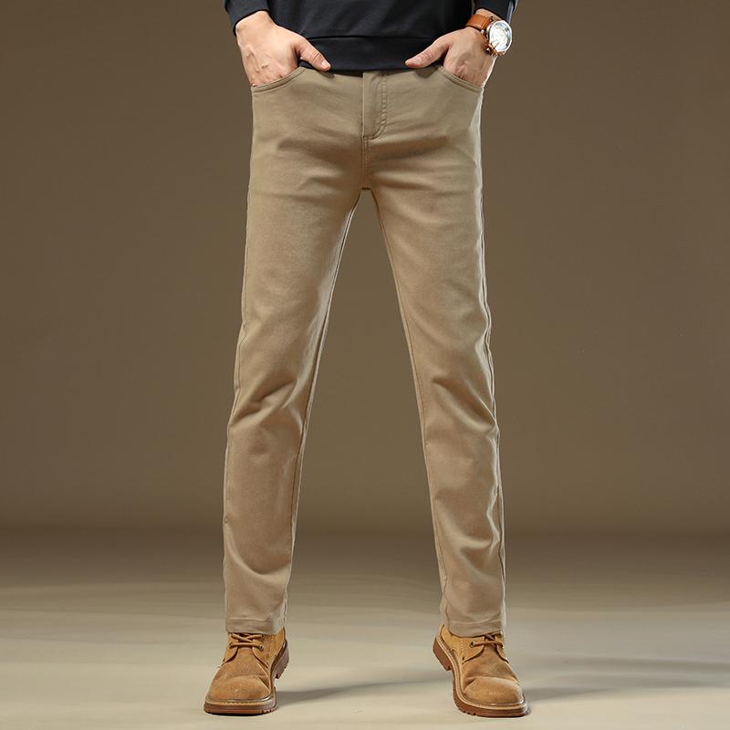2024 New Autumn And Winter Velvet/Thin High-End Slim Fit Khaki Casual Pants Men'S Slim Fit Pants Business Straight Leg Men'S Pants Versatile