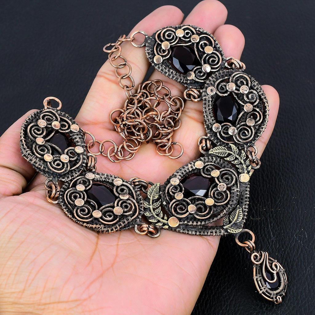 Amethyst Necklace Gemstone Jewelry, 999 Copper Wire Wrapped Necklace Gift For Women Handmade Necklace