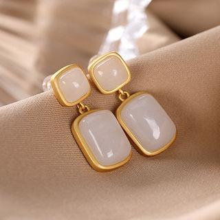 

S925 Silver Earrings Hetian Jade White Jade Sapphire Korean Version Personalized Fashion Women s Stud Earrings Earrings Earrings Ear Jewelry 2026