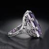 TrioWish Princess Ring: Rectangular Amethyst with Filigree Design