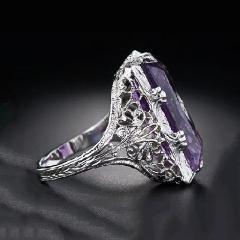 TrioWish Princess Ring: Rectangular Amethyst with Filigree Design