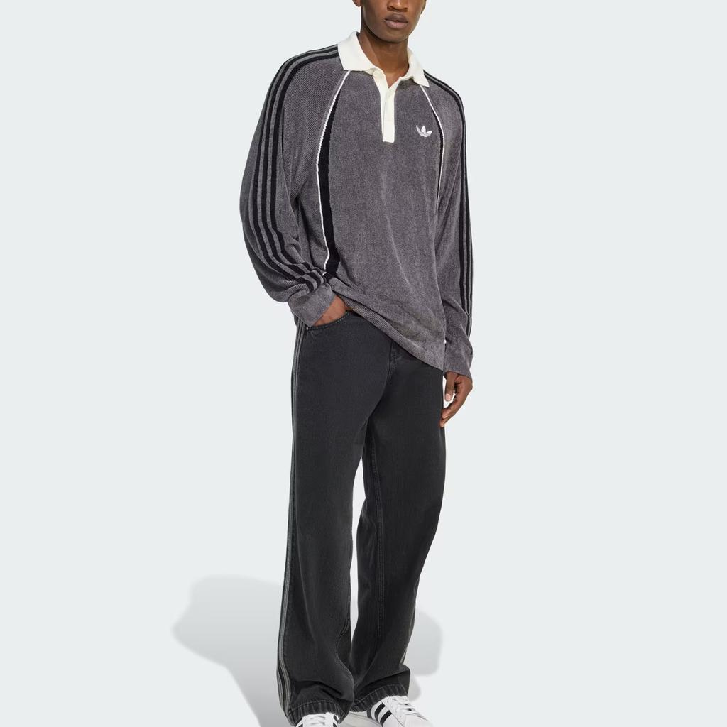 adidas Originals Retro Logo Patch Long Sleeve Polo Shirt Men Tops KS5442