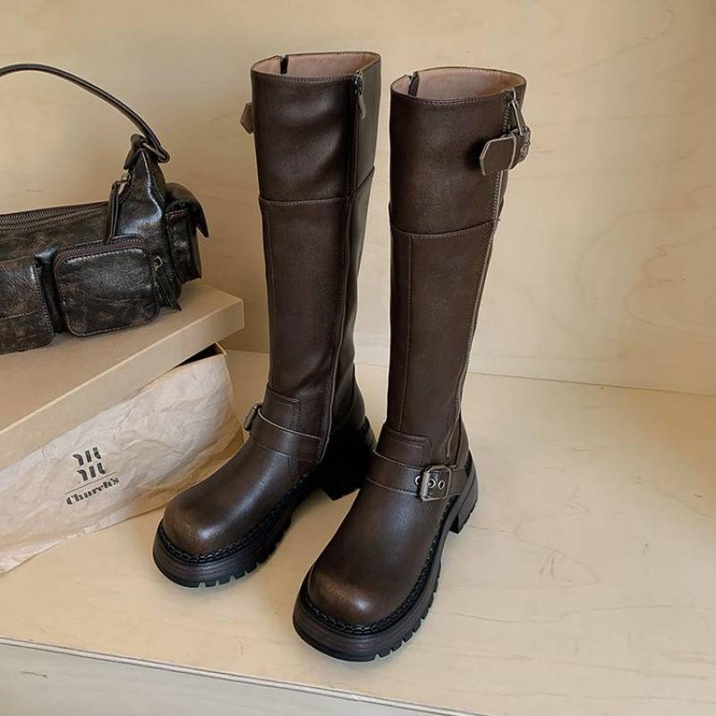 Autumn and winter women's leather boots versatile thick-soled non-slip leather Martin boots new sleeve round head cowhide high boots women