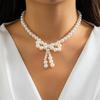 Y2k Bowknot Pearl Necklace for Women Elegant Butterfly Bow Charm Pendant Necklaces Fashion Wedding Party Jewelry Gift