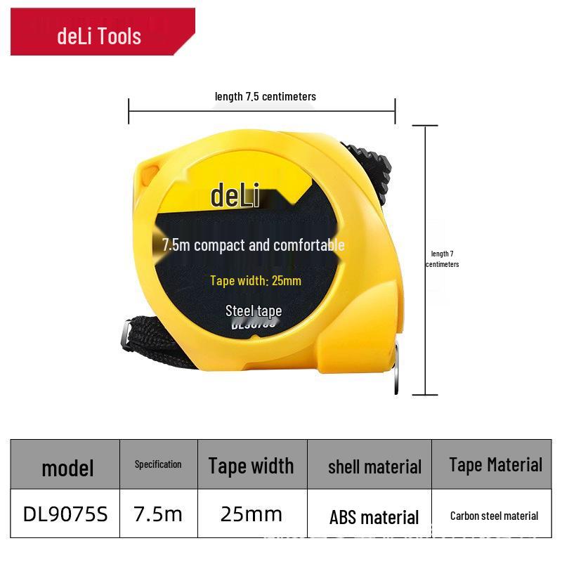 Deli DL9003S Portable Mini Steel Tape Measure, Multi-Size: 3m, 5m, 7.5m - Ideal for Drafting and Measuring.