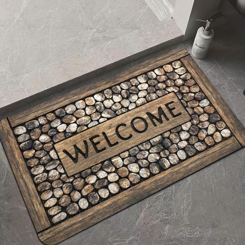 Welcome Cobblestone 3D Stone Pattern Doormat Non-Slip Rug Waterproof Machine Washable Polyester Carpet For Home Outdoor Decor
