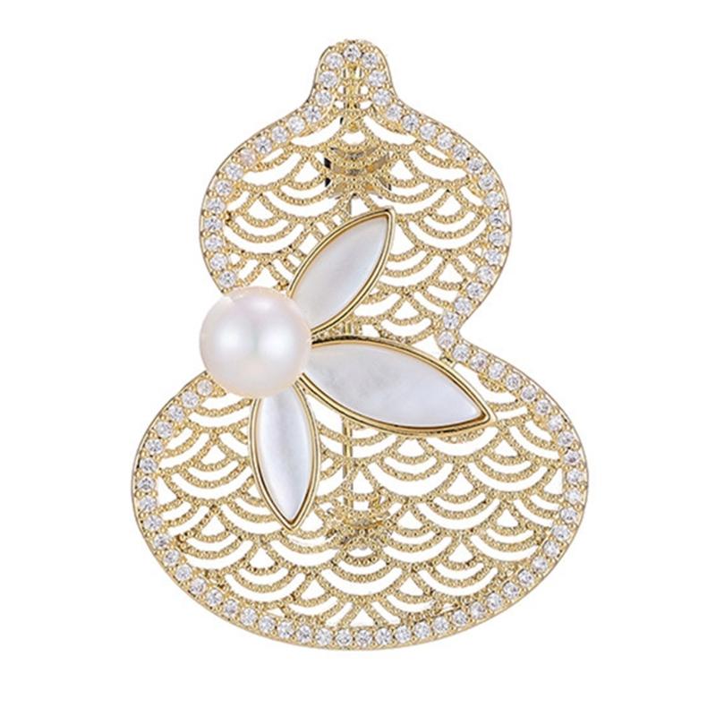 

Элегантная брошь-булавка в виде полой тыквы, украшенная жемчугом, медная нагрудная бижутерия для женщин, идеальна для официальных мероприятий белый