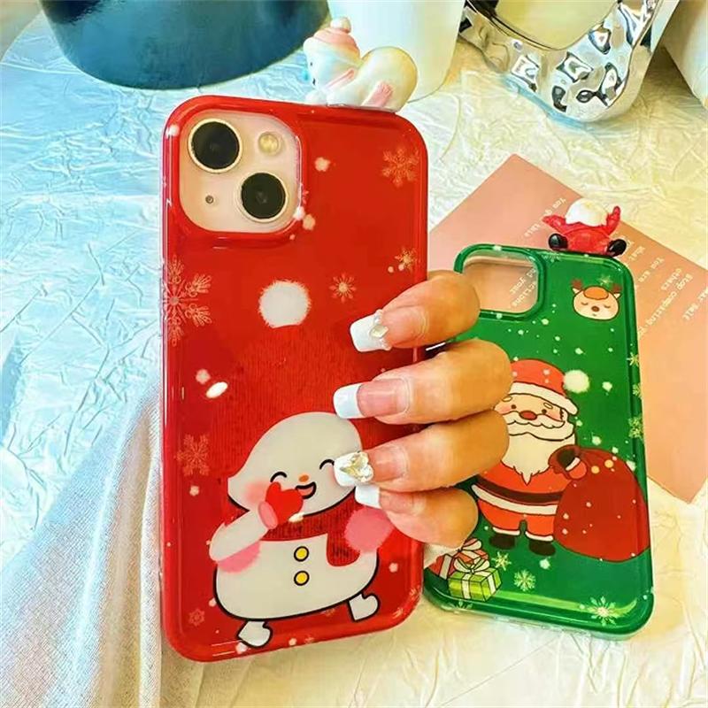 Fashion Cartoon Santa Claus Christmas Phone Case For iPhone 16 15 14 13 Pro Max IMD Color Bumper Cover Fundas New Year Gifts