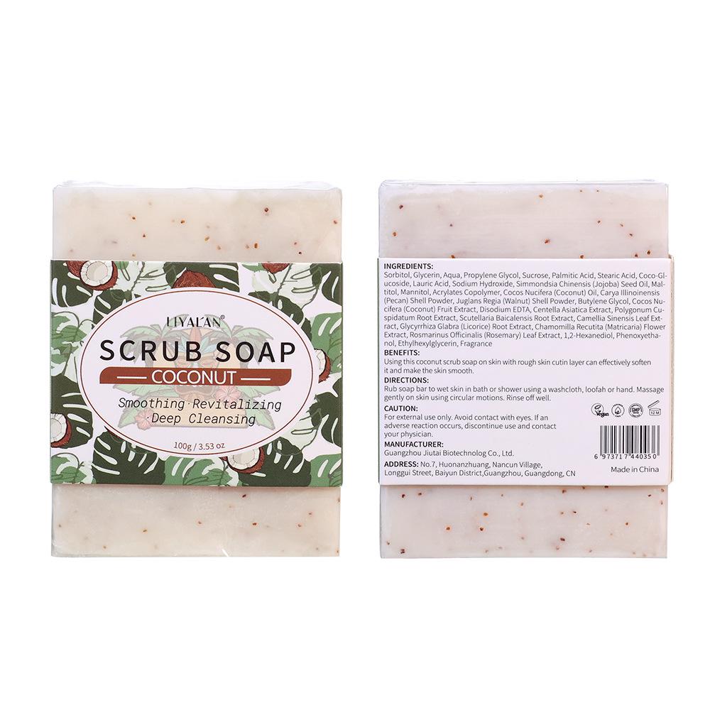 Savon Exfoliant à la Noix de Coco: 3.53oz Nettoyage Profond, Adoucit les Cuticules & la Peau Sensible, Savon Artisanal aux Huiles Essentielles