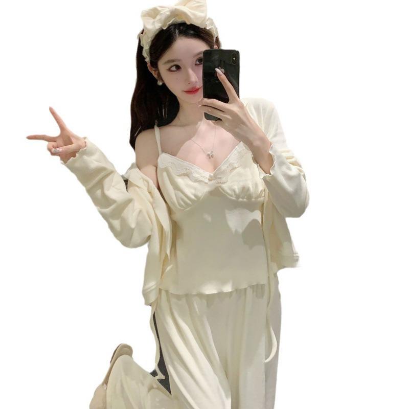 2025 Herbst/Winter Insel Samt Pyjama Set: Brustpolster, Langärmlig, Dickes doppelseitiges Fleece Homewear