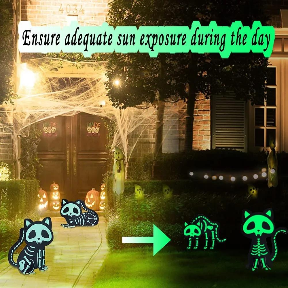 Halloween Yard Sign, 4/6PCS Reflective Black Cat Halloween Decoration Outdoor, Scary Family Home Front Yard Sign, Plastic Decora