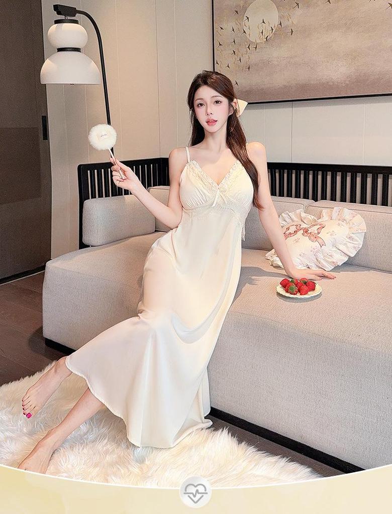 Spring & Autumn Women's Ice Silk Mesh Two-Piece Pajama Set - French-Style Sexy Nightdress