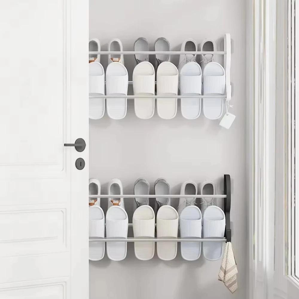 Wall Mounted Shoe Rack with No Drilling and Multifunctional Storage for Saving Space In Bedrooms and Living Rooms