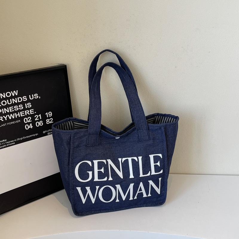 Large-capacity Canvas Bag Women's New Fashion Contrasting Color Versatile Shoulder Bag Commuter Tote Bag