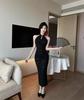Elegant Off-Shoulder Qipao Evening Gown with Pearl Chain Accents