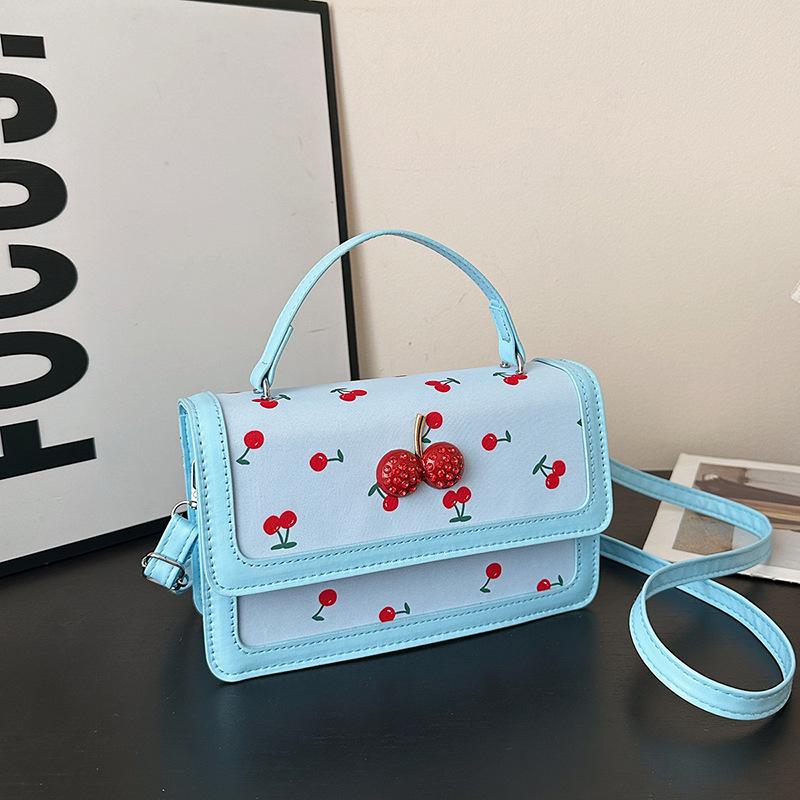 

Новая милая сумка-мессенджер с принтом вишни, портативная маленькая квадратная сумка с дизайном в стиле пэчворк и контрастными цветами, модная синий