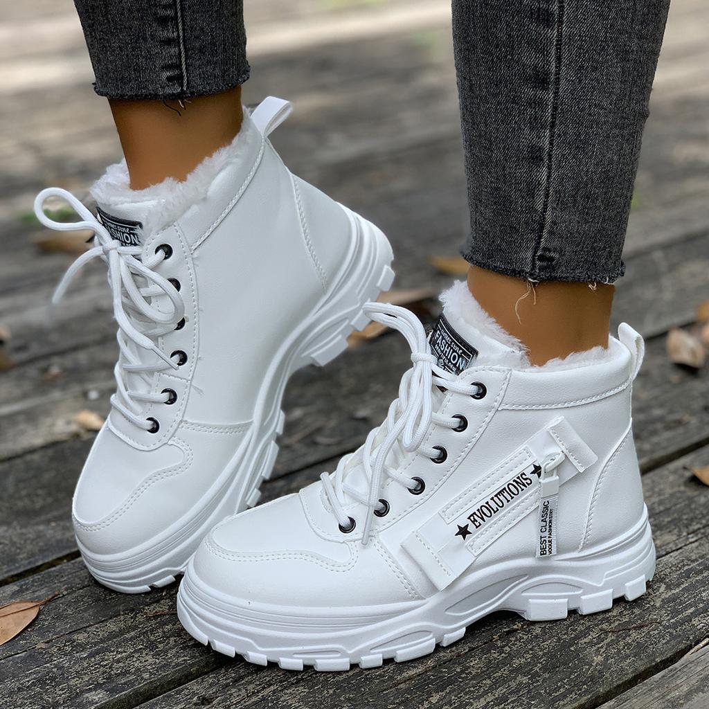 Women Sneakers Winter Fashion Warm Ankle Boots Thick Sole Non Slip Sports Shoes Woman Plus Size Thickened Plush Shoes Women