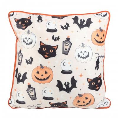 Spooky Cat And Pumpkin Square Filled Cushion