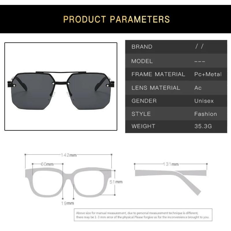 Men's Metal Sunglasses Square Half Frame Rice Nails Casual Trend Personality Retro Fashion Outdoor Sports Eyeglasses