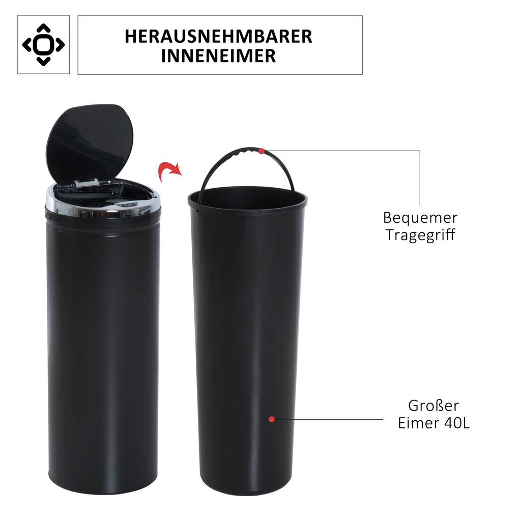 Trash Can with Motion Sensor, Stainless Steel, 30.5 Cm X 30.5 Cm X 81.5 Cm, Black