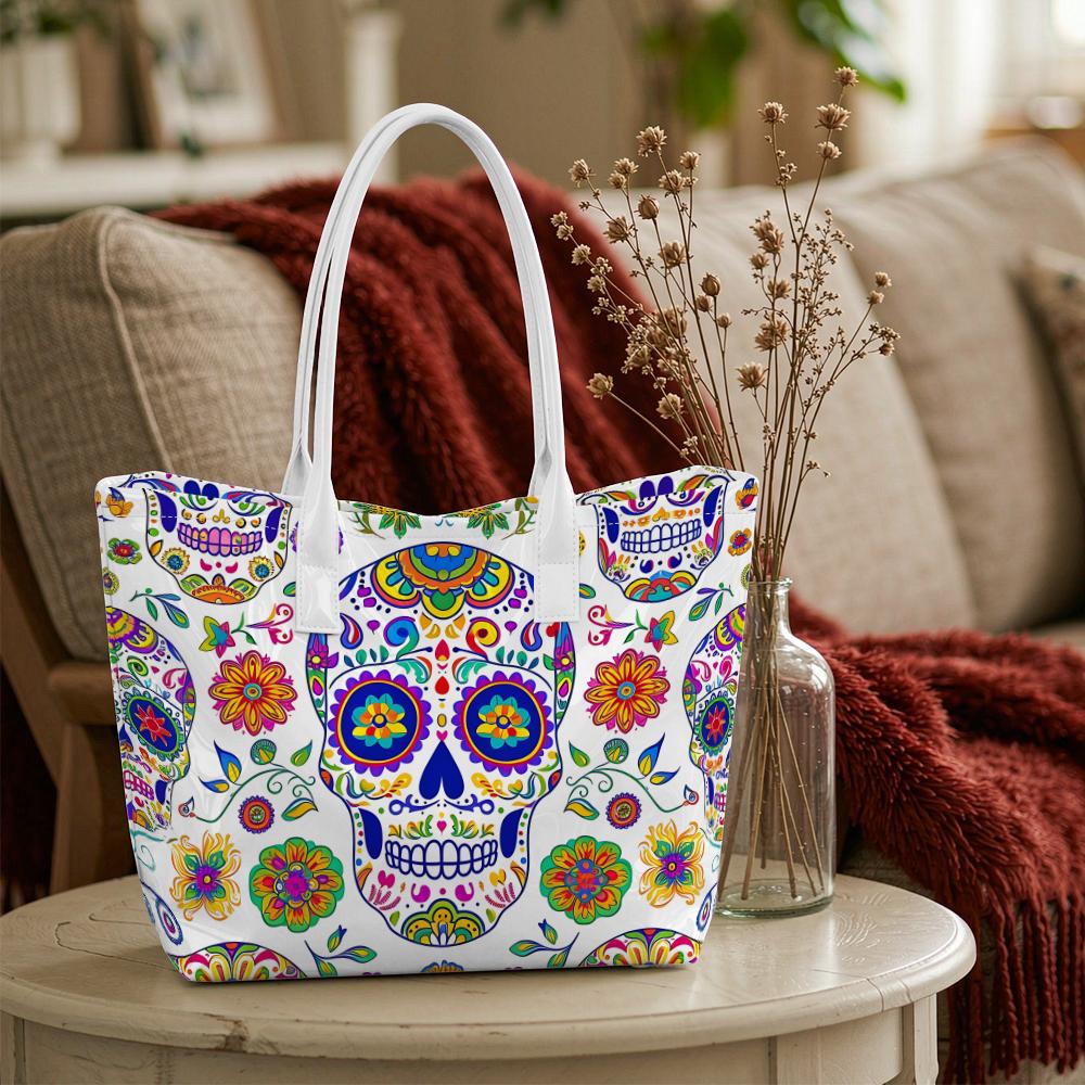 Colorful Sugar Skull Pattern Tote Bag Casual Daily Shoulder Handbag
