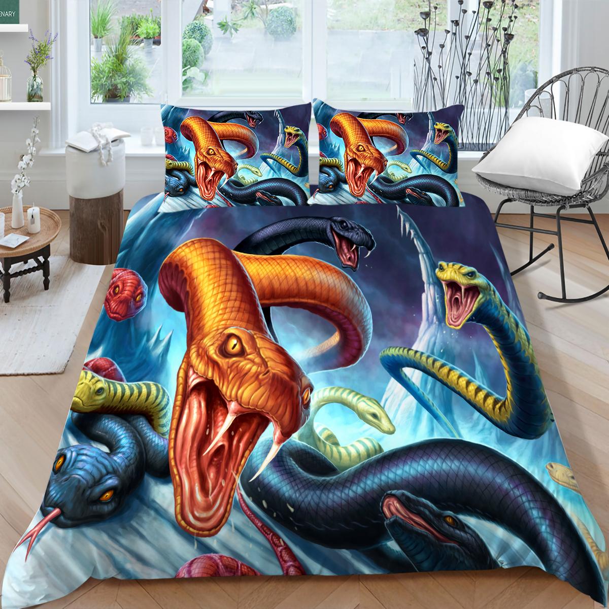 

Чехол для комплекта постельного белья с 3D змеиным принтом, одеяло, пододеяльник, чехол для кровати из микрофибры, наволочка для подростков, одинарный двойной размер EU Single 135x200cm