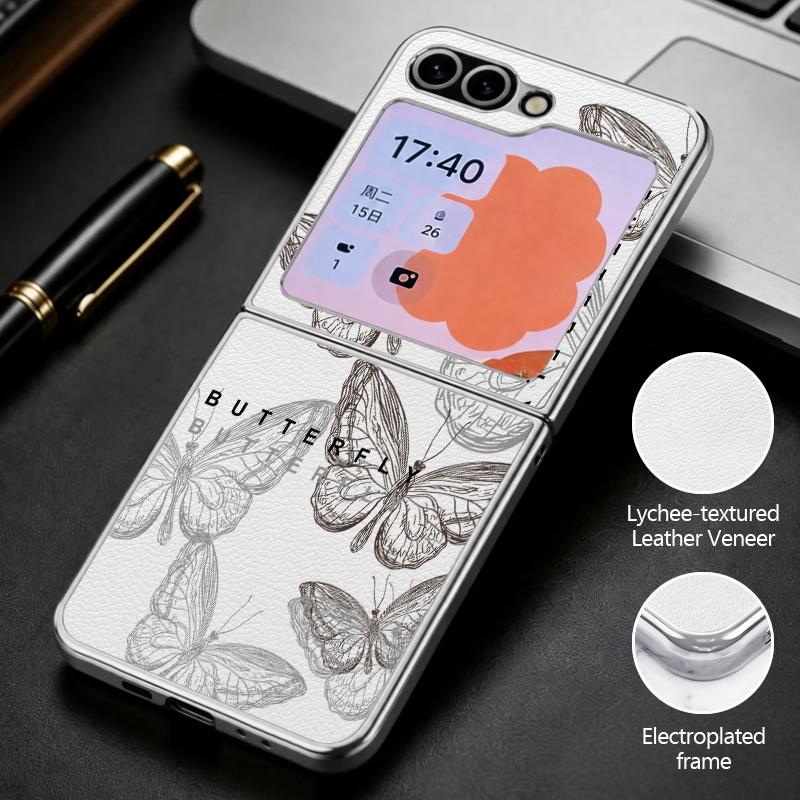 Butterfly Print Case For Samsung Galaxy Z Flip 8 7 6 5 Z Flip8 Flip7 Flip6 Hybrid 3in1 Plating Leather Skin Folding Phone Cover