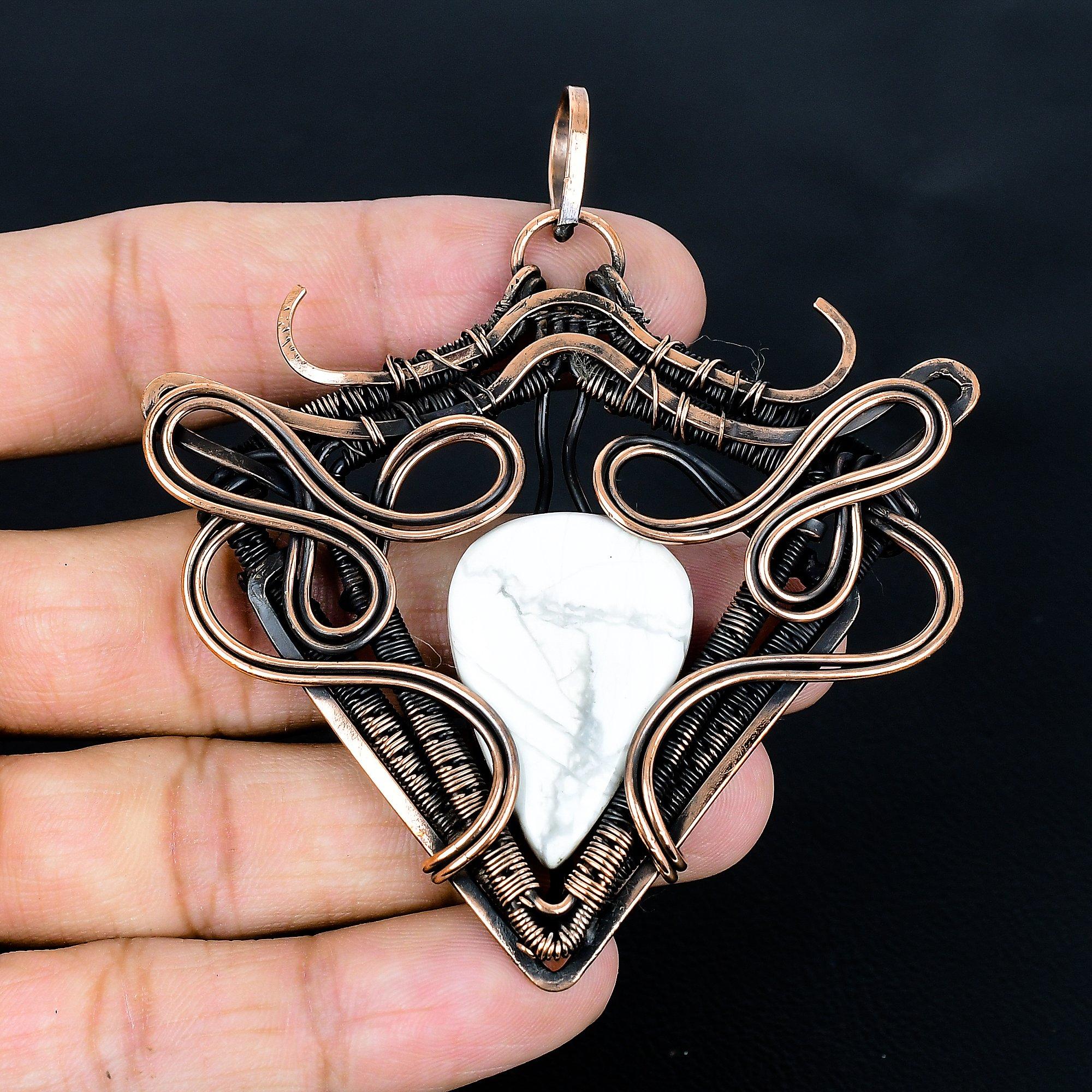

Howlite Pendant, 999 Copper Wire Wrapped Gemstone Jewelry, Handmade Pendant, For Thanksgiving 2.55 Inches