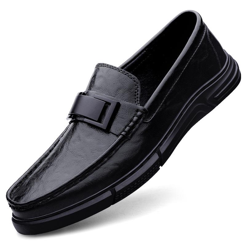 Men s Autumn Leather Loafers: Business Casual, British Style, Non-Slip, Soft Sole Slip-On 42