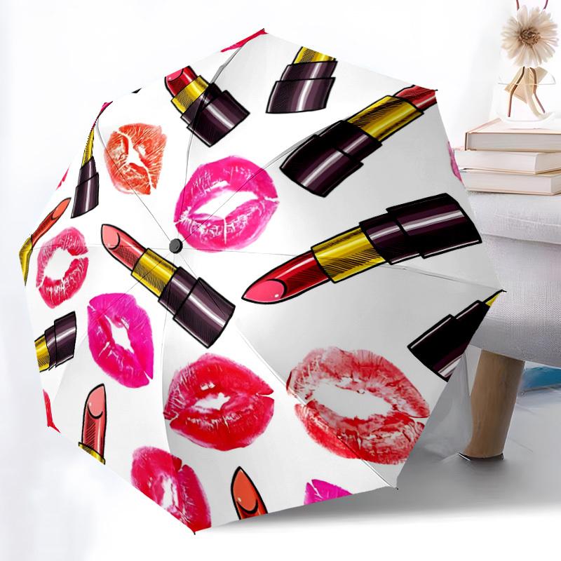 1pc Lipstick Kisses Automatic Open/Close Folding Umbrella - Compact 8-Rib Design, Daily Use, Perfect Gift for Friends & Family yy251124216