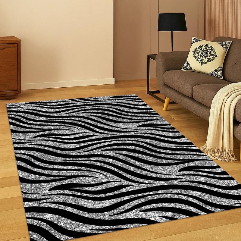 VIKAMA Tierfellmuster Teppich Zebra- und Tigerstreifen Teppich Weicher und bequemer Teppich für Schlafzimmer und Wohnzimmer Heimdekoration