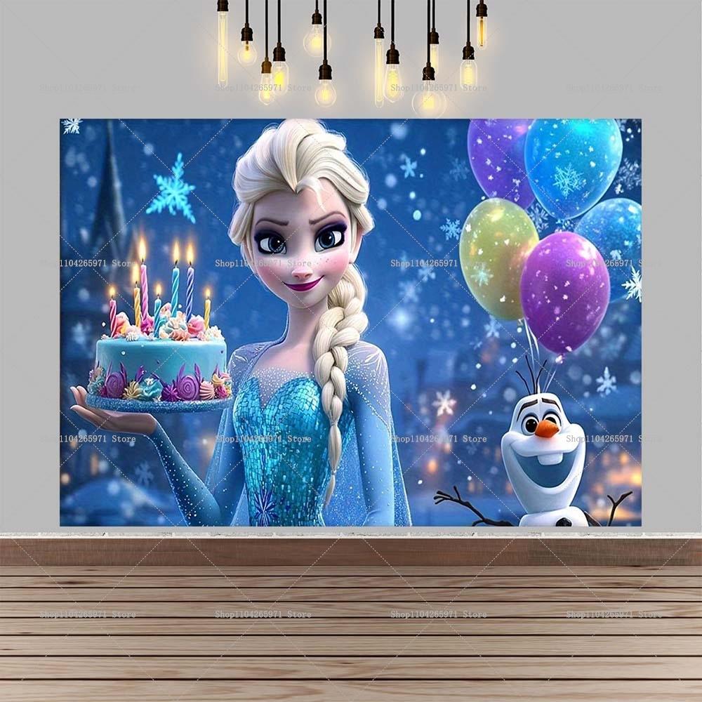 Disney Frozen Elsa Anna Princess Theme Backdrop Frozen Happy Birthday Party Decoration Baby Shower Supplies Photo Prop Girl Gift