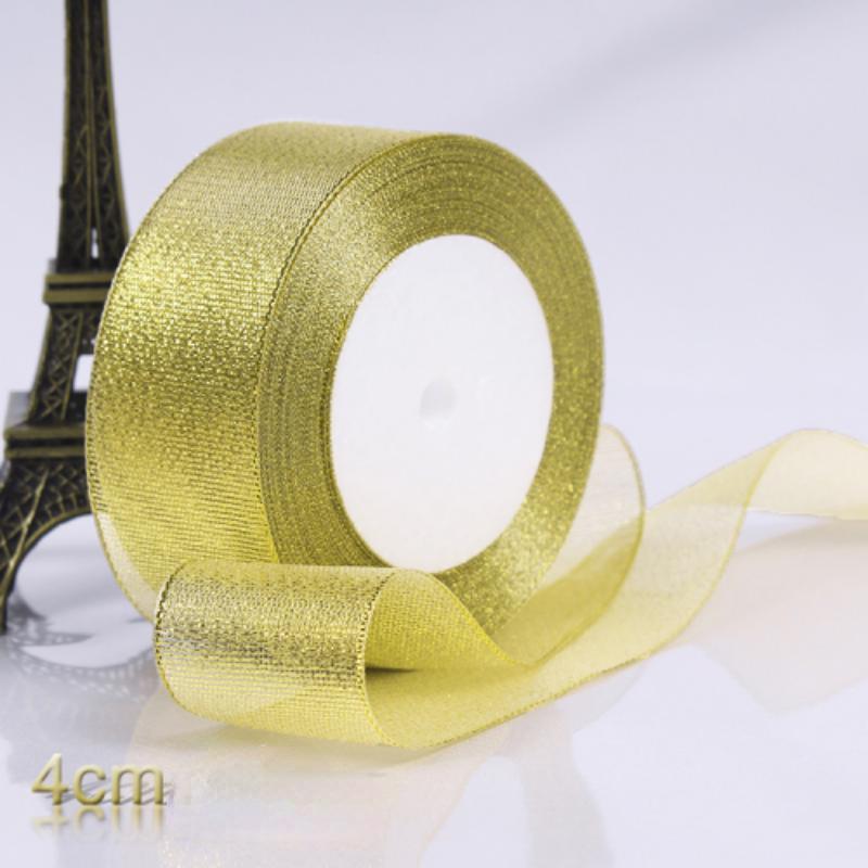 

22 м/рулон блестящая лента Подарочная лента Ремесла Свадебные украшения DIY Подарочная коробка Лук Украшенная лента 4cm золотой
