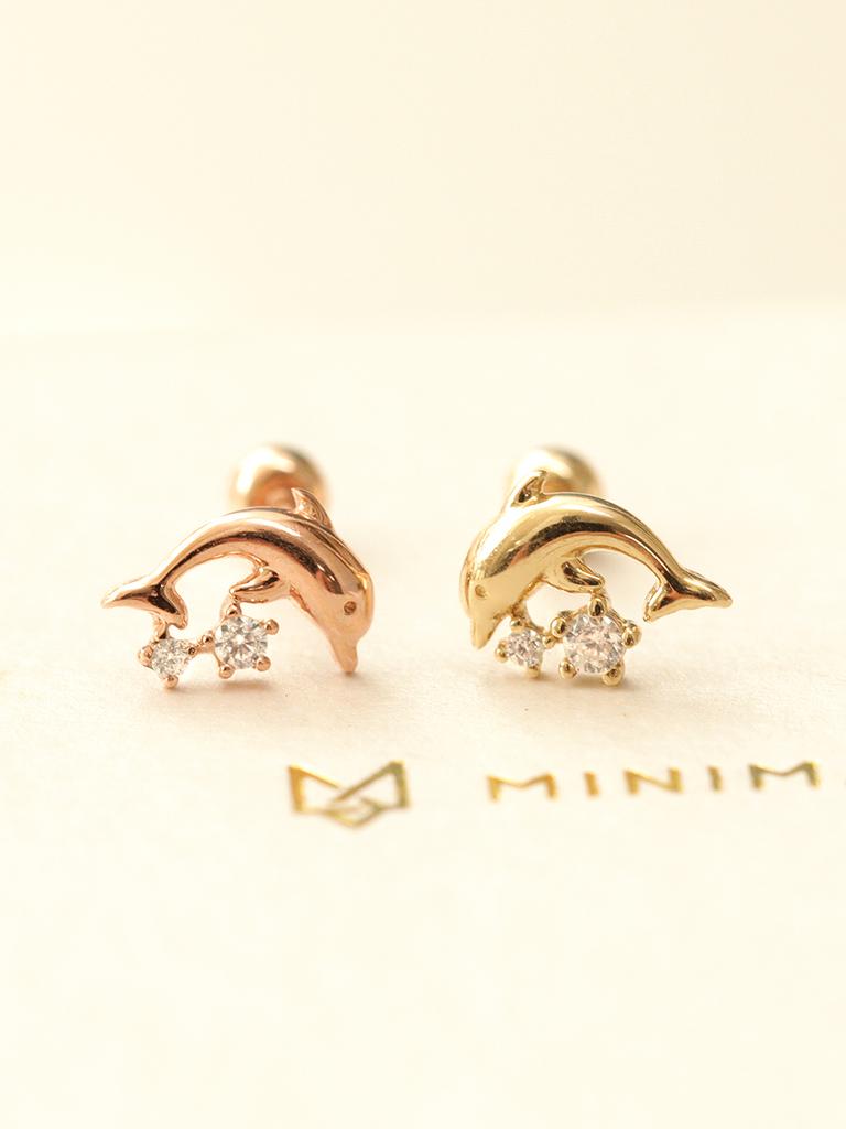 Minimalpiercing 14K Mini Cubic Dolphin Piercing Earrings