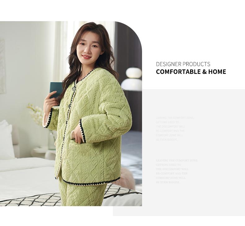 Xuanliang Pajamas for Women in Winter with Thickened Three Layer Coral Velvet and Cotton Jacket for Warmth, Home Clothes, Outable Set