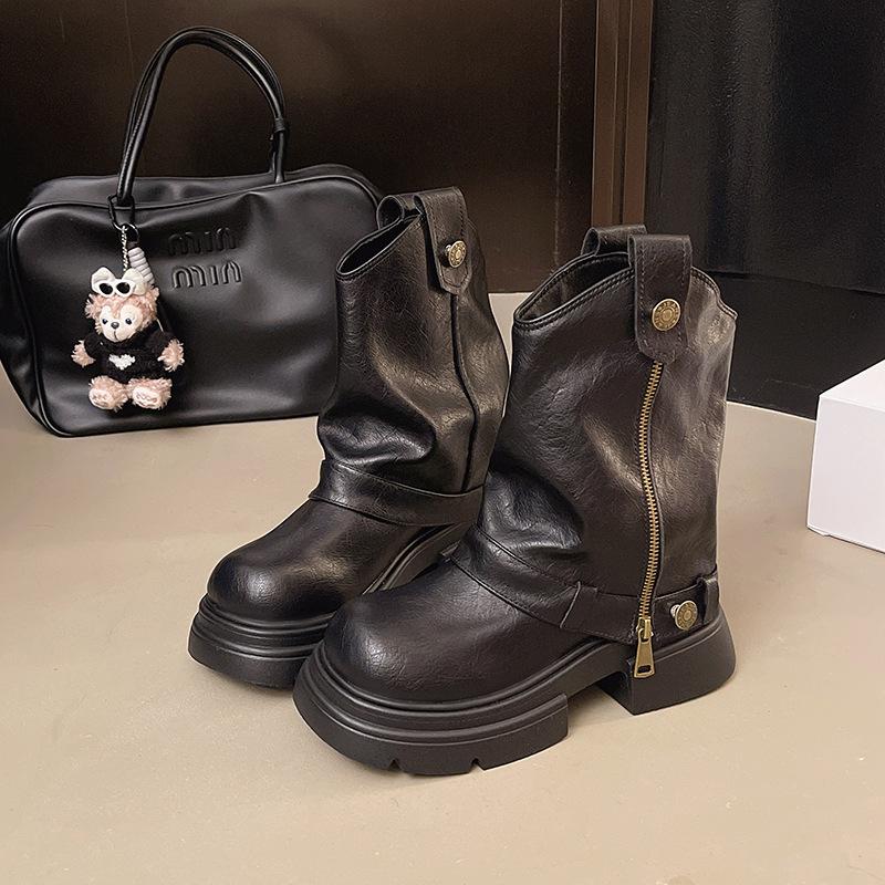 Niche design sense retro British style platform Martin boots women's 2025 autumn new thin trouser boots