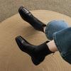 Krazing Pot Microfiber Winter Square Toe Modern Size 33 Boots Size 43 Metal Rivets Med Heels Zipper Women Ankle Boots