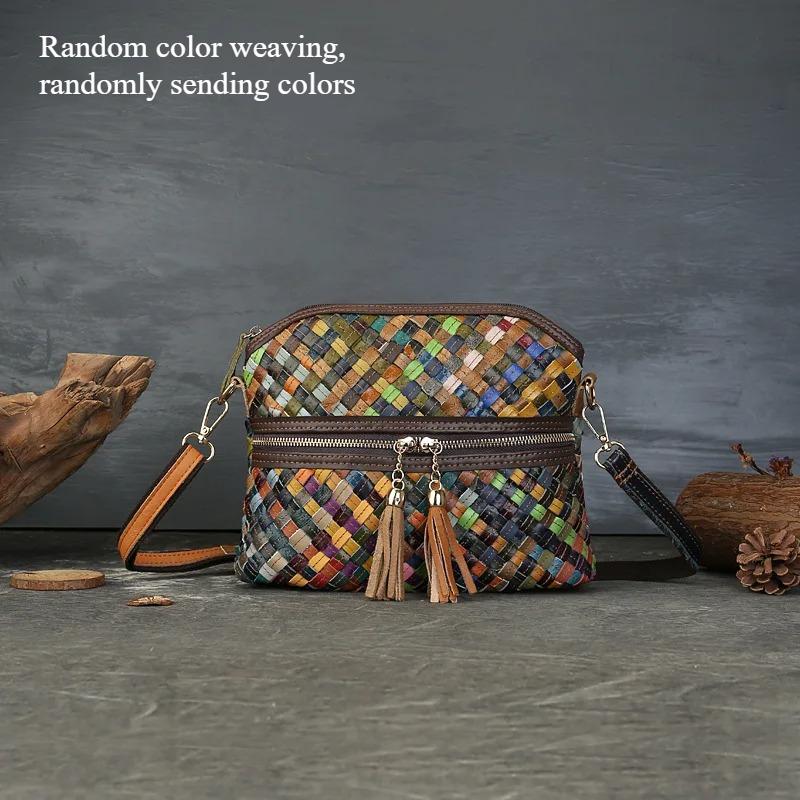 

Johnature Женская плетеная сумка из натуральной кожи, цветная, универсальная, винтажная, из коровьей кожи, на плечо/кроссбоди разноцветный