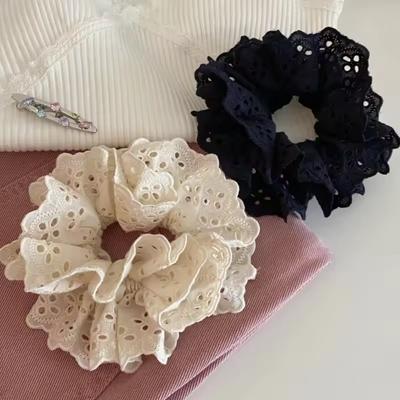 Double Layered Flower Lace Hollowed Pleated Ballet Lace Scrunchies Sweet Gentle Low Ponytail Head Ties New Accessories for Women