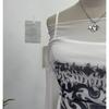 2KWEIRD Women Retro Y2K Hot Girl One Shoulder Mesh Sunscreen Cover Up Camisole Long Sleeve T-Shirt Two-piece Tops Suit Daily Outfit