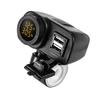 Motorcycle 12V 2Usb 2.1A+2.1A Charger W/Yellow Led Digital Voltmeter Thermometer